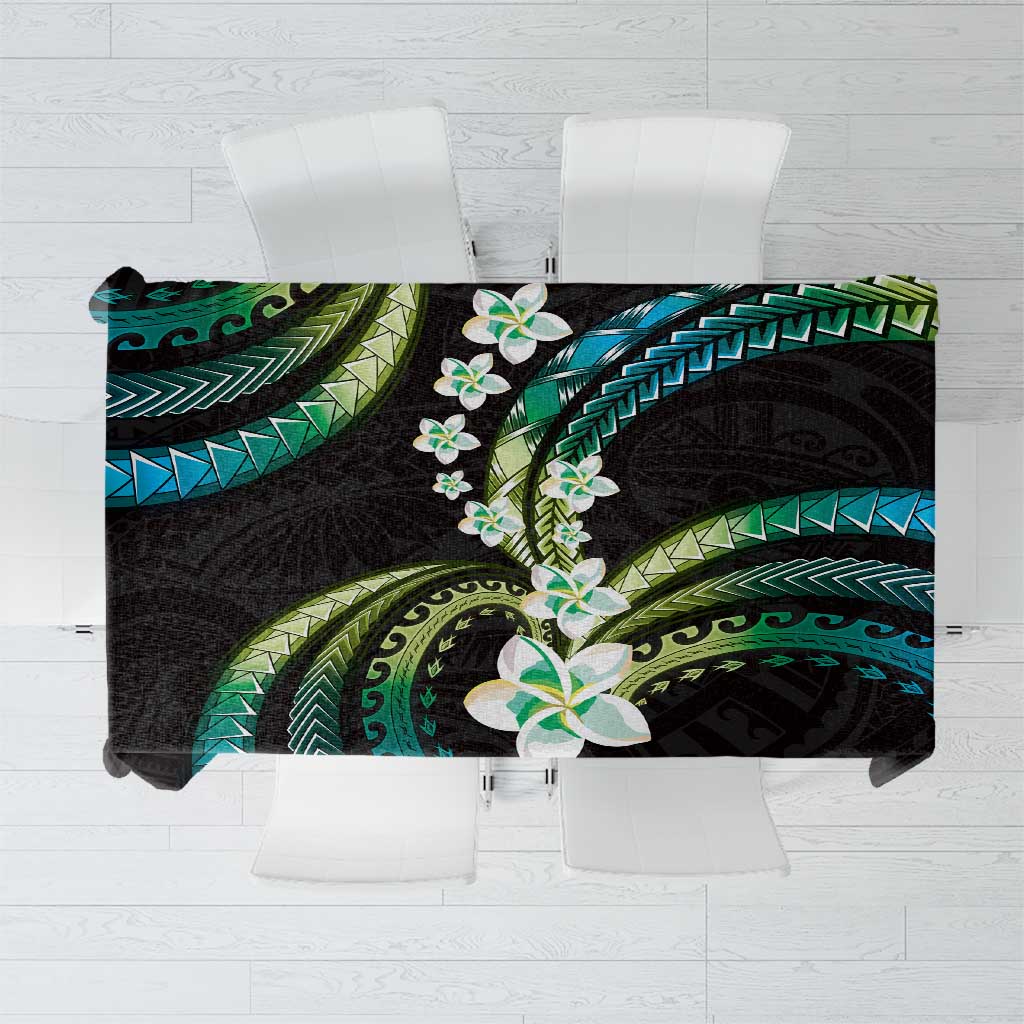 Hawaii Plumeria Tablecloth Chartreuse Cyan Polynesian Pattern LT01 Cyan - Polynesian Pride