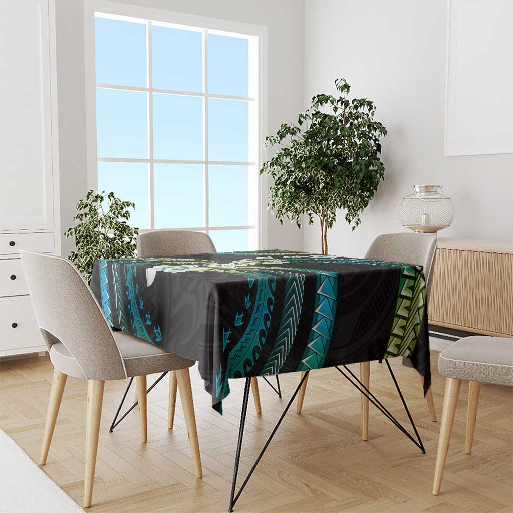 Hawaii Plumeria Tablecloth Chartreuse Cyan Polynesian Pattern