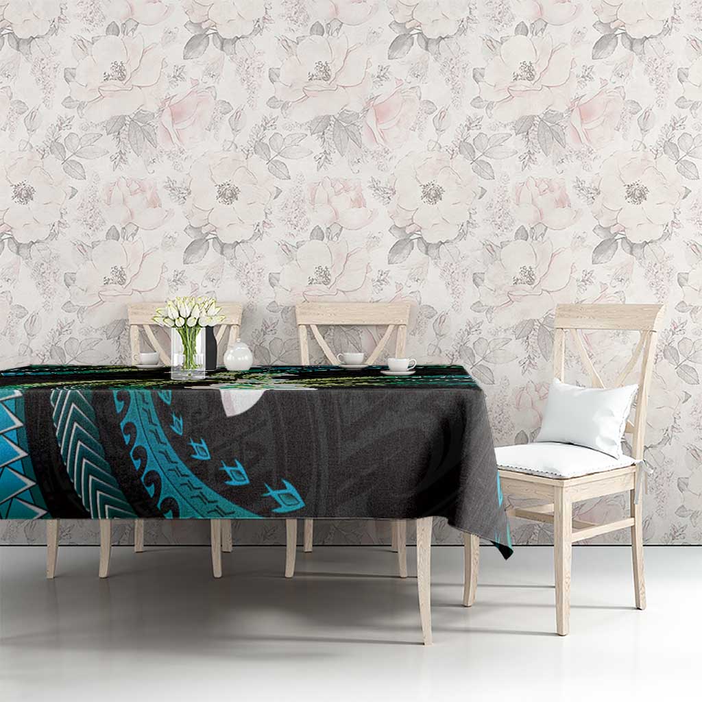Hawaii Plumeria Tablecloth Chartreuse Cyan Polynesian Pattern
