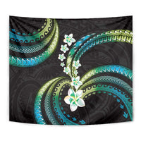Hawaii Plumeria Tapestry Chartreuse Cyan Polynesian Pattern