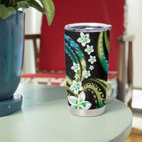 Hawaii Plumeria Tumbler Cup Chartreuse Cyan Polynesian Pattern