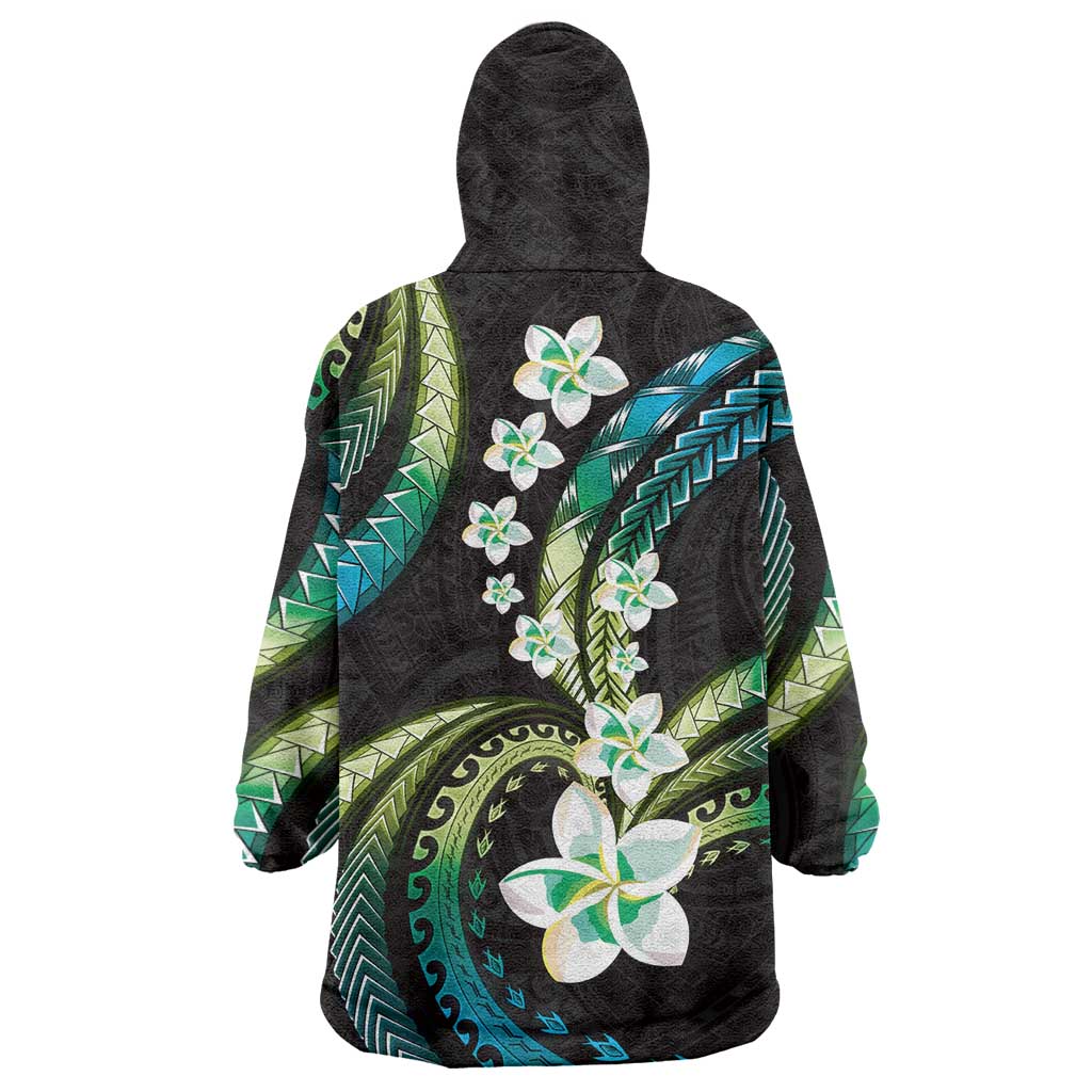 Hawaii Plumeria Wearable Blanket Hoodie Chartreuse Cyan Polynesian Pattern LT01 - Polynesian Pride