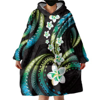 Hawaii Plumeria Wearable Blanket Hoodie Chartreuse Cyan Polynesian Pattern LT01 - Polynesian Pride