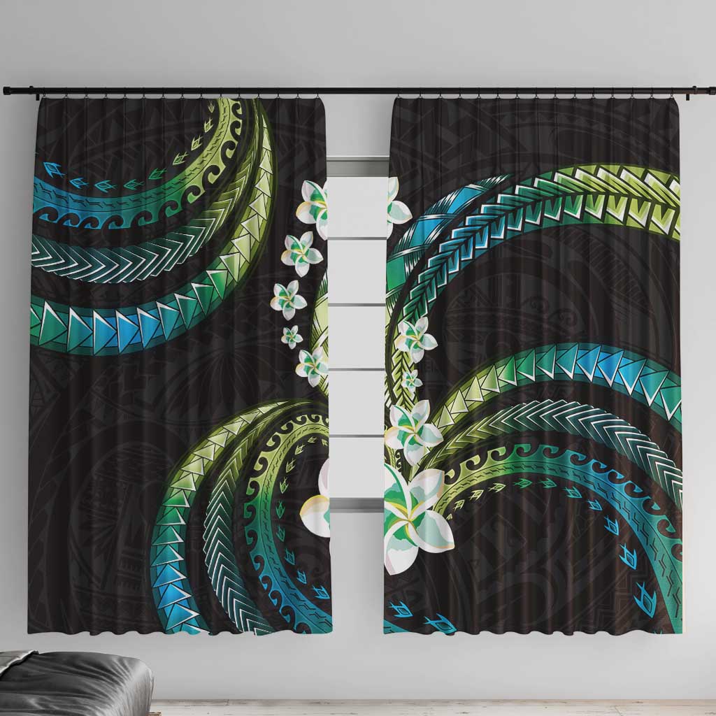 Hawaii Plumeria Window Curtain Chartreuse Cyan Polynesian Pattern LT01 With Hooks Cyan - Polynesian Pride