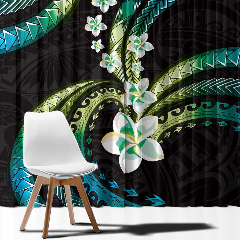 Hawaii Plumeria Window Curtain Chartreuse Cyan Polynesian Pattern LT01 - Polynesian Pride