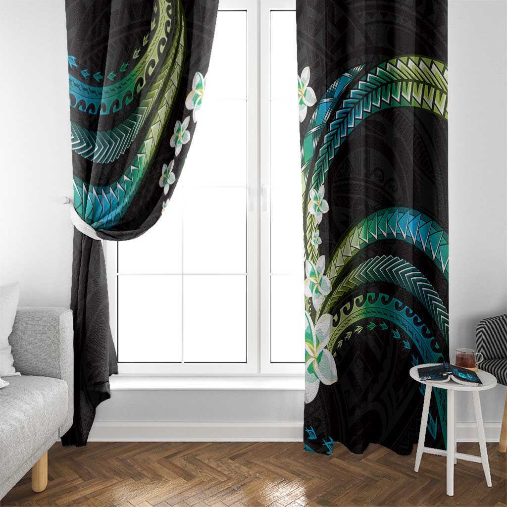 Hawaii Plumeria Window Curtain Chartreuse Cyan Polynesian Pattern LT01 - Polynesian Pride