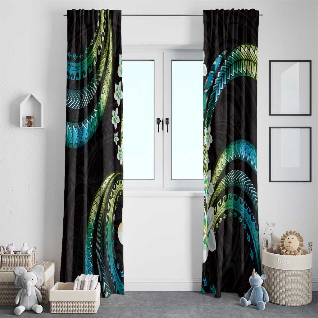 Hawaii Plumeria Window Curtain Chartreuse Cyan Polynesian Pattern LT01 - Polynesian Pride