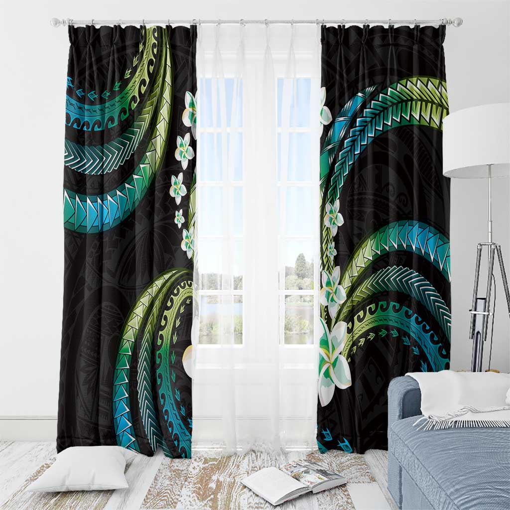 Hawaii Plumeria Window Curtain Chartreuse Cyan Polynesian Pattern LT01 - Polynesian Pride