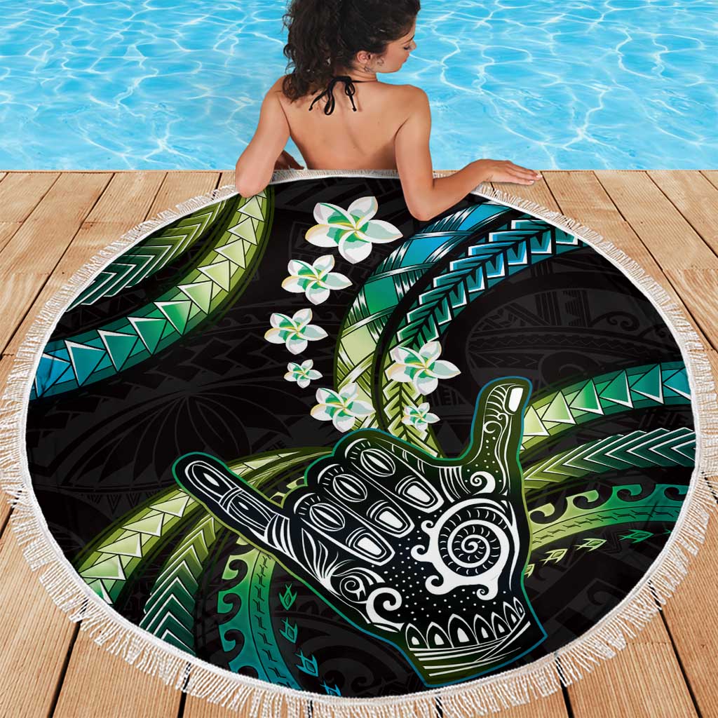 Hawaii Shaka Sign Beach Blanket Fantastic Frangipani Chartreuse Cyan LT01 - Polynesian Pride
