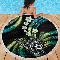 Hawaii Shaka Sign Beach Blanket Fantastic Frangipani Chartreuse Cyan LT01 - Polynesian Pride