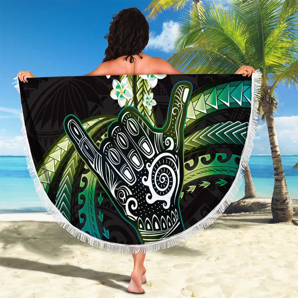 Hawaii Shaka Sign Beach Blanket Fantastic Frangipani Chartreuse Cyan LT01 - Polynesian Pride