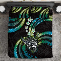 Hawaii Shaka Sign Bedding Set Fantastic Frangipani Chartreuse Cyan