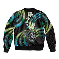 Hawaii Shaka Sign Bomber Jacket Fantastic Frangipani Chartreuse Cyan