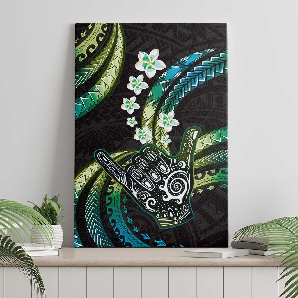 Hawaii Shaka Sign Canvas Wall Art Fantastic Frangipani Chartreuse Cyan LT01 - Polynesian Pride