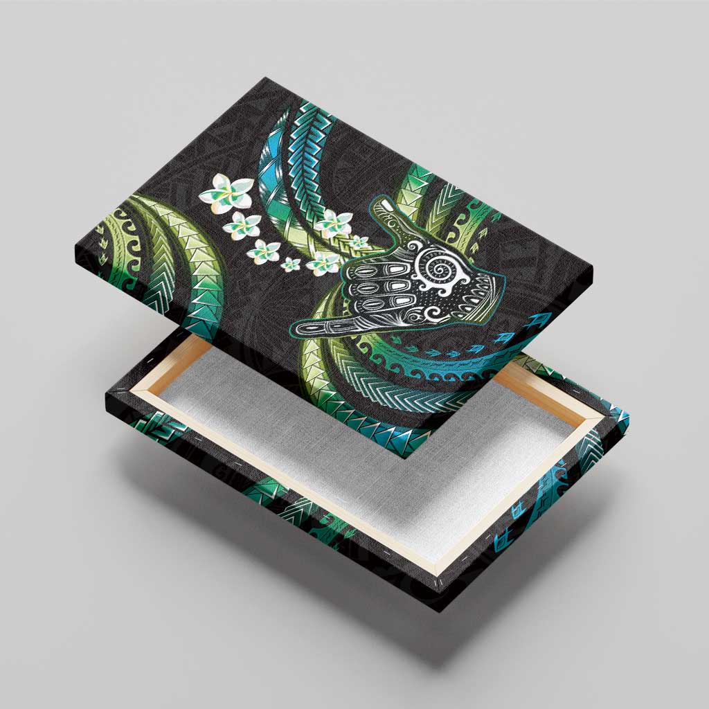 Hawaii Shaka Sign Canvas Wall Art Fantastic Frangipani Chartreuse Cyan LT01 - Polynesian Pride