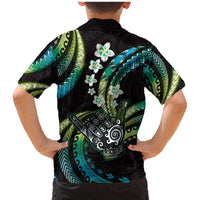 Hawaii Shaka Sign Family Matching Mermaid Dress and Hawaiian Shirt Fantastic Frangipani Chartreuse Cyan