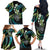 Hawaii Shaka Sign Family Matching Off The Shoulder Long Sleeve Dress and Hawaiian Shirt Fantastic Frangipani Chartreuse Cyan