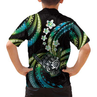 Hawaii Shaka Sign Family Matching Summer Maxi Dress and Hawaiian Shirt Fantastic Frangipani Chartreuse Cyan