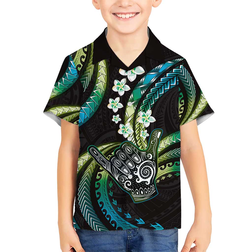 Hawaii Shaka Sign Kid Hawaiian Shirt Fantastic Frangipani Chartreuse Cyan LT01 Kid Cyan - Polynesian Pride