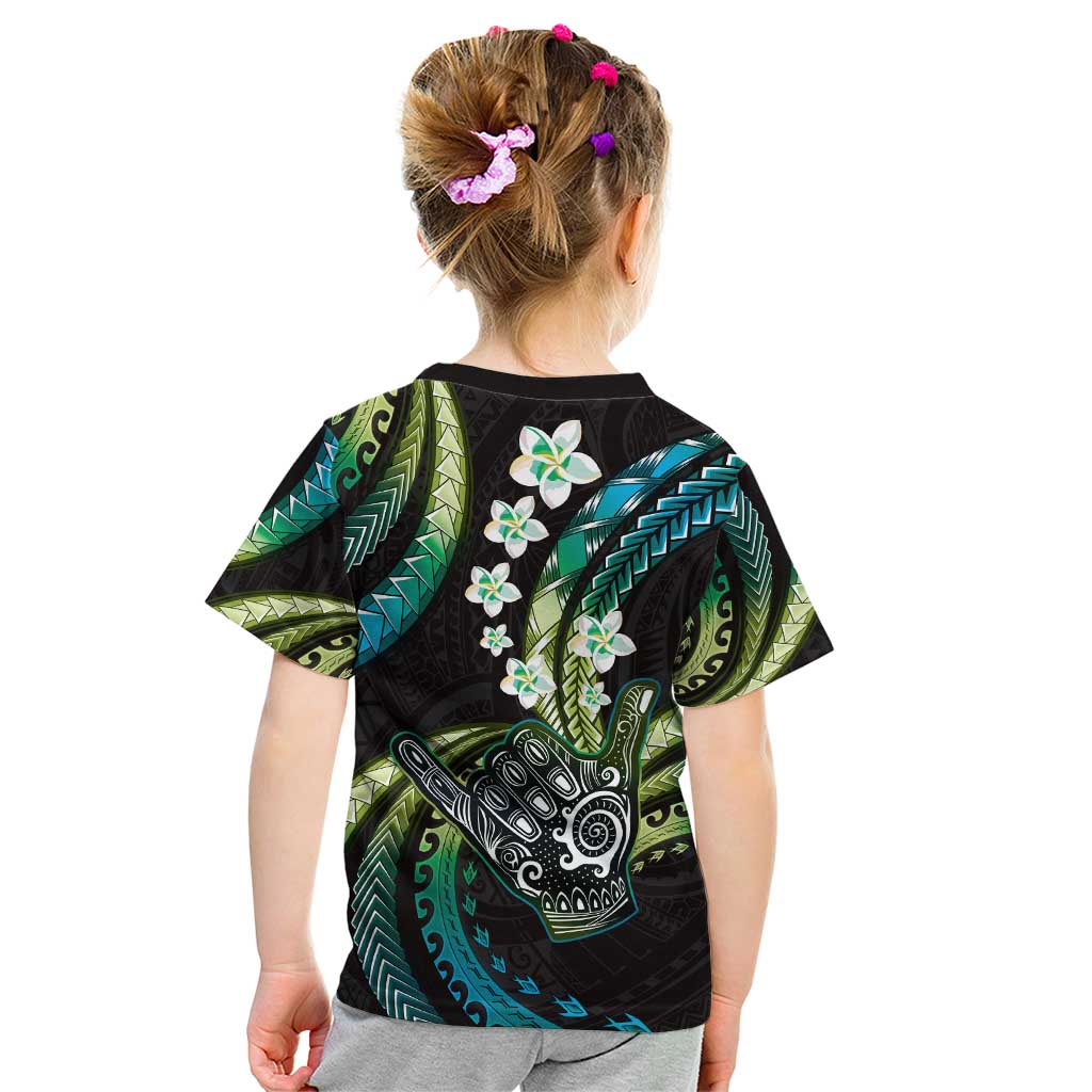 Hawaii Shaka Sign Kid T Shirt Fantastic Frangipani Chartreuse Cyan