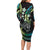 Hawaii Shaka Sign Long Sleeve Bodycon Dress Fantastic Frangipani Chartreuse Cyan