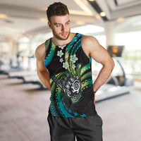 Hawaii Shaka Sign Men Tank Top Fantastic Frangipani Chartreuse Cyan LT01 Cyan - Polynesian Pride