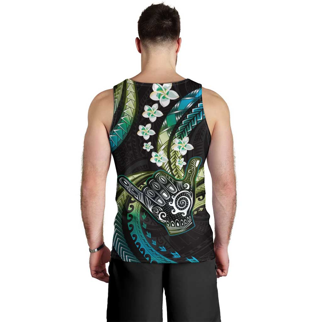 Hawaii Shaka Sign Men Tank Top Fantastic Frangipani Chartreuse Cyan LT01 - Polynesian Pride