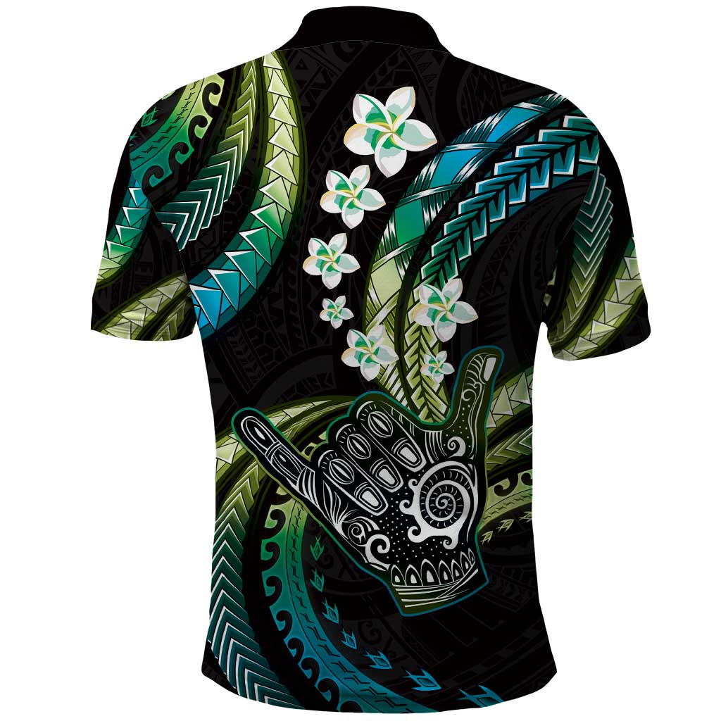 Hawaii Shaka Sign Polo Shirt Fantastic Frangipani Chartreuse Cyan