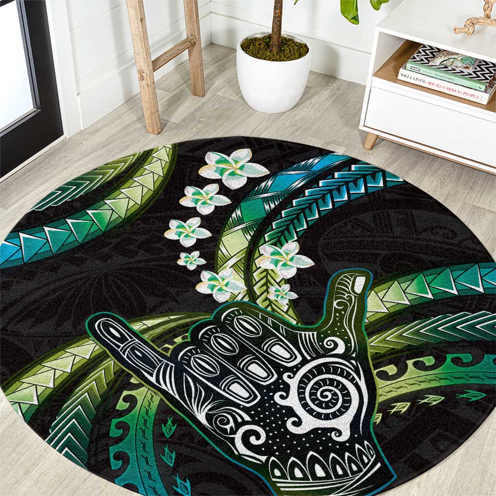 Hawaii Shaka Sign Round Carpet Fantastic Frangipani Chartreuse Cyan