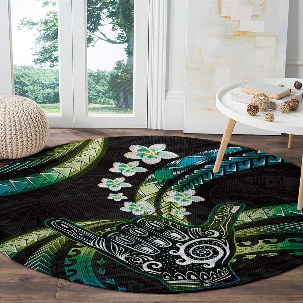 Hawaii Shaka Sign Round Carpet Fantastic Frangipani Chartreuse Cyan