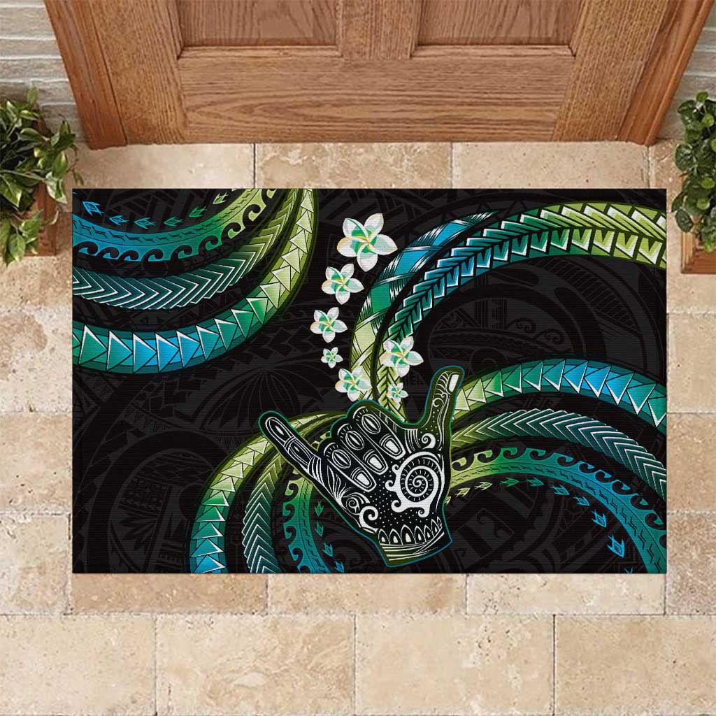 Hawaii Shaka Sign Rubber Doormat Fantastic Frangipani Chartreuse Cyan LT01 Cyan - Polynesian Pride