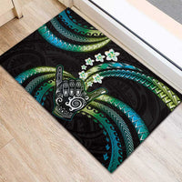 Hawaii Shaka Sign Rubber Doormat Fantastic Frangipani Chartreuse Cyan LT01 - Polynesian Pride