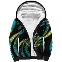 Hawaii Shaka Sign Sherpa Hoodie Fantastic Frangipani Chartreuse Cyan LT01 Unisex Cyan - Polynesian Pride