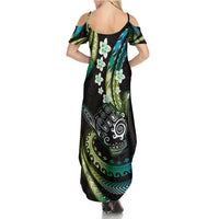 Hawaii Shaka Sign Summer Maxi Dress Fantastic Frangipani Chartreuse Cyan