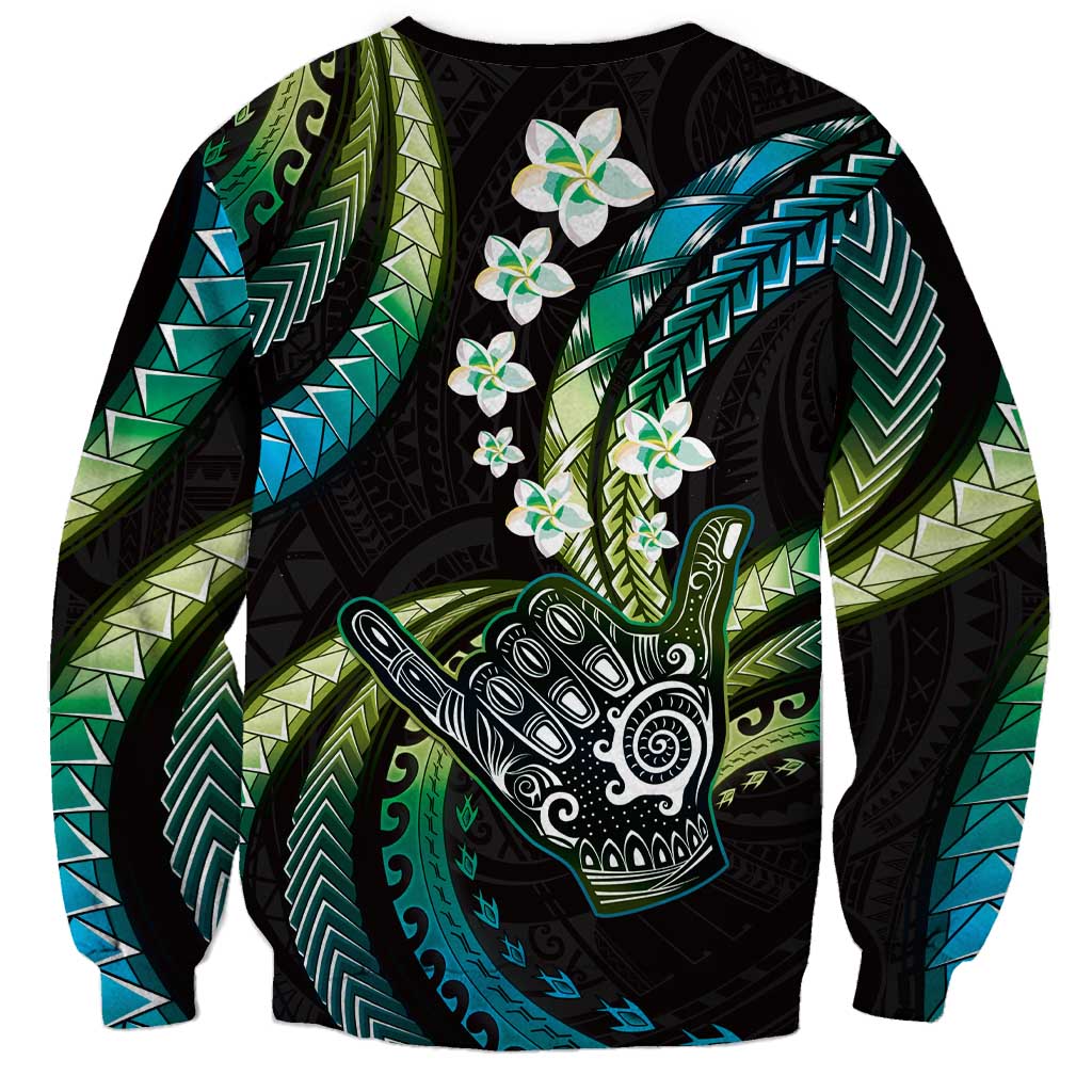 Hawaii Shaka Sign Sweatshirt Fantastic Frangipani Chartreuse Cyan LT01 - Polynesian Pride
