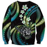 Hawaii Shaka Sign Sweatshirt Fantastic Frangipani Chartreuse Cyan LT01 - Polynesian Pride