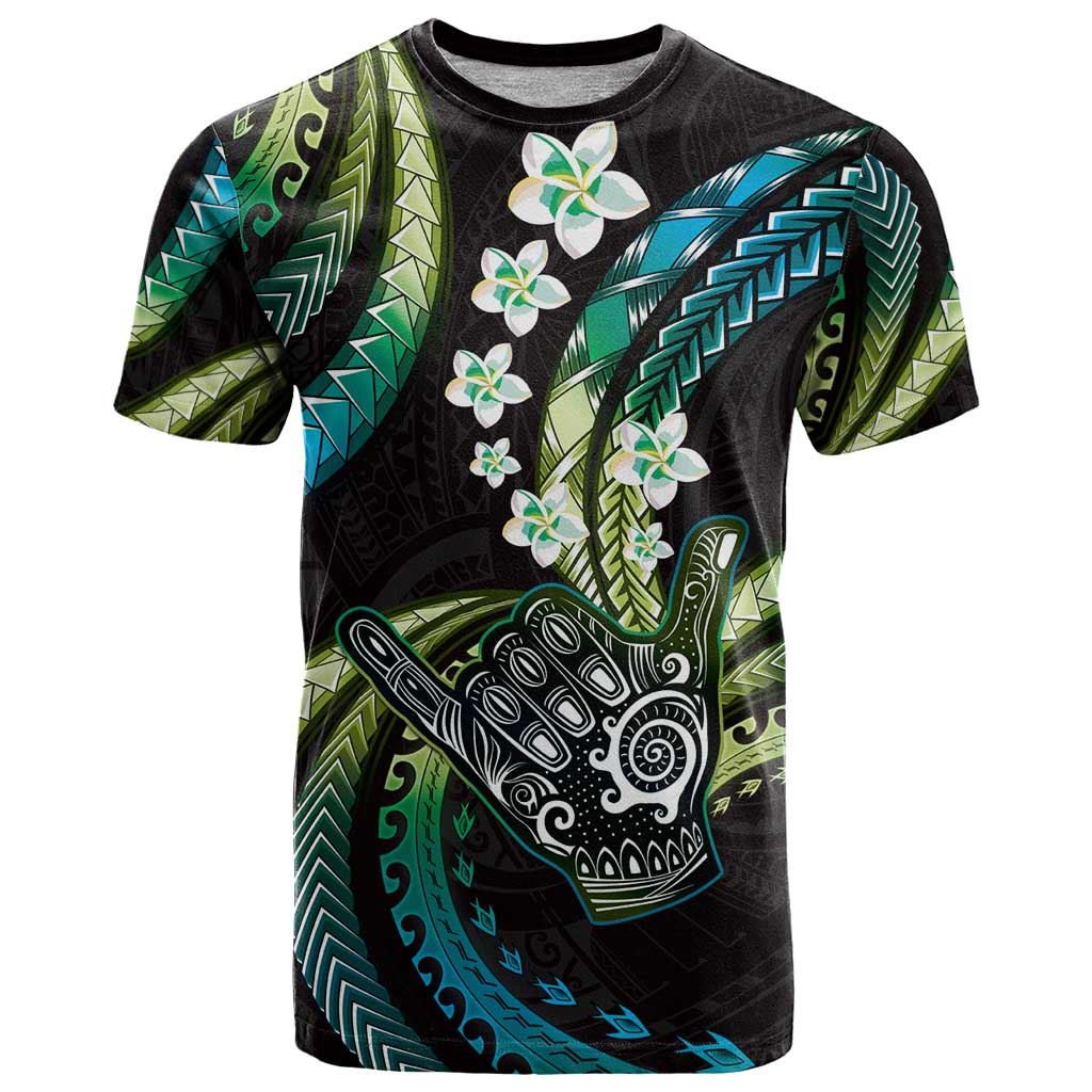 Hawaii Shaka Sign T Shirt Fantastic Frangipani Chartreuse Cyan