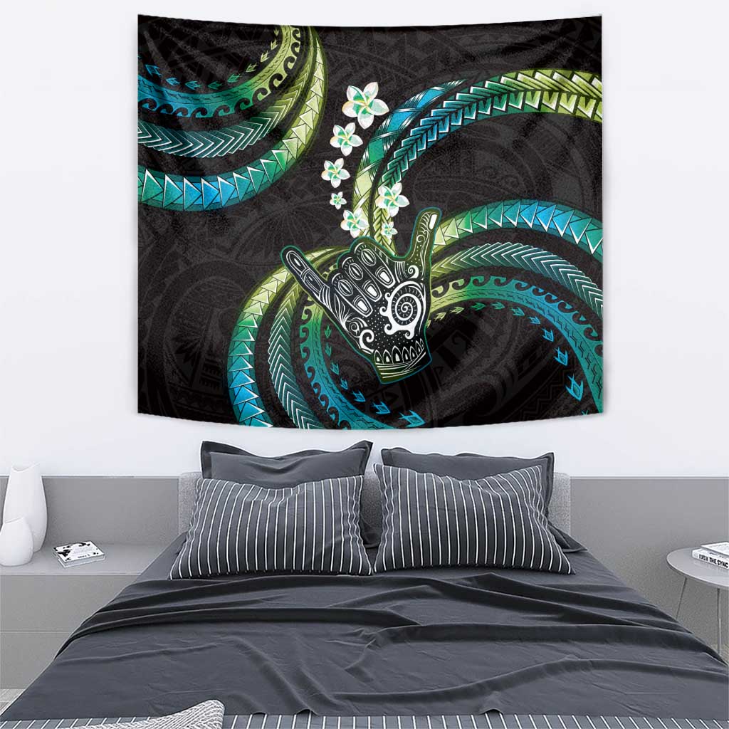 Hawaii Shaka Sign Tapestry Fantastic Frangipani Chartreuse Cyan