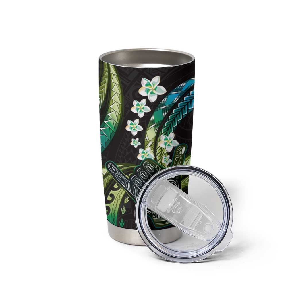 Hawaii Shaka Sign Tumbler Cup Fantastic Frangipani Chartreuse Cyan