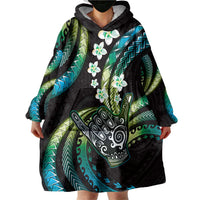 Hawaii Shaka Sign Wearable Blanket Hoodie Fantastic Frangipani Chartreuse Cyan LT01 - Polynesian Pride
