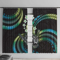 Hawaii Shaka Sign Window Curtain Fantastic Frangipani Chartreuse Cyan LT01 With Hooks Cyan - Polynesian Pride