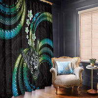 Hawaii Shaka Sign Window Curtain Fantastic Frangipani Chartreuse Cyan LT01 - Polynesian Pride