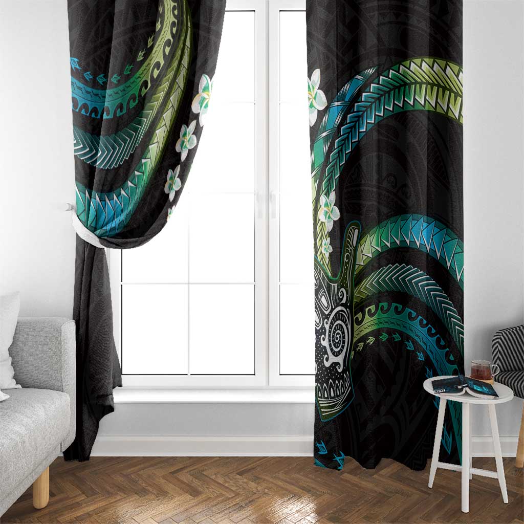 Hawaii Shaka Sign Window Curtain Fantastic Frangipani Chartreuse Cyan LT01 - Polynesian Pride