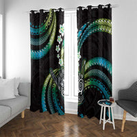 Hawaii Shaka Sign Window Curtain Fantastic Frangipani Chartreuse Cyan LT01 With Grommets Cyan - Polynesian Pride