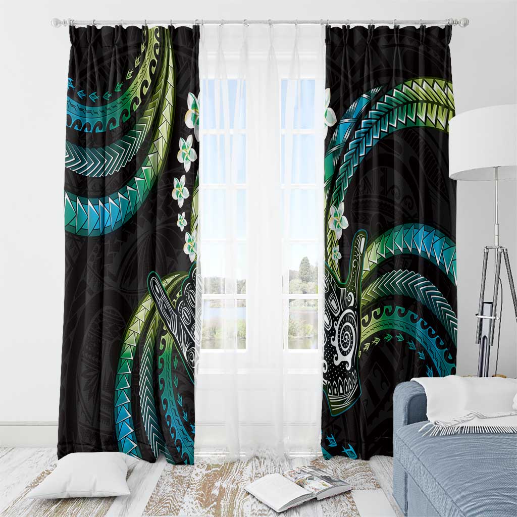 Hawaii Shaka Sign Window Curtain Fantastic Frangipani Chartreuse Cyan LT01 - Polynesian Pride