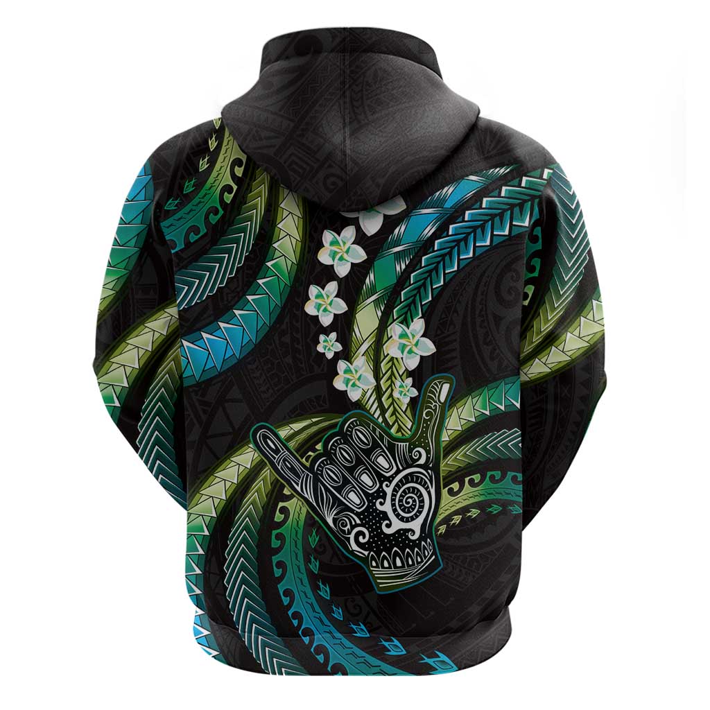 Hawaii Shaka Sign Zip Hoodie Fantastic Frangipani Chartreuse Cyan