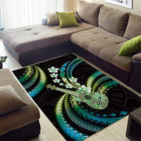 Hawaiian Ukulele Area Rug Chartreuse Cyan Fantastic Plumeria