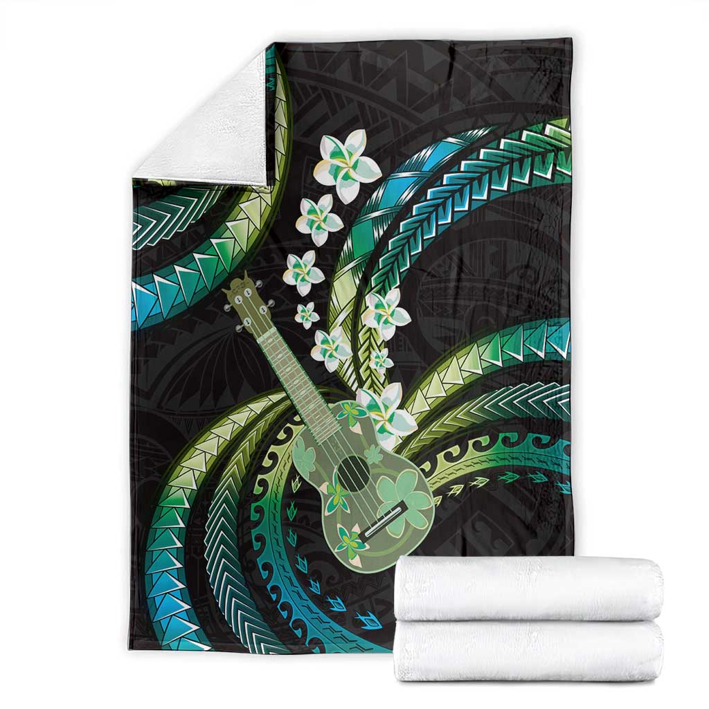 Hawaiian Ukulele Blanket Chartreuse Cyan Fantastic Plumeria