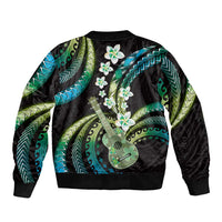 Hawaiian Ukulele Bomber Jacket Chartreuse Cyan Fantastic Plumeria