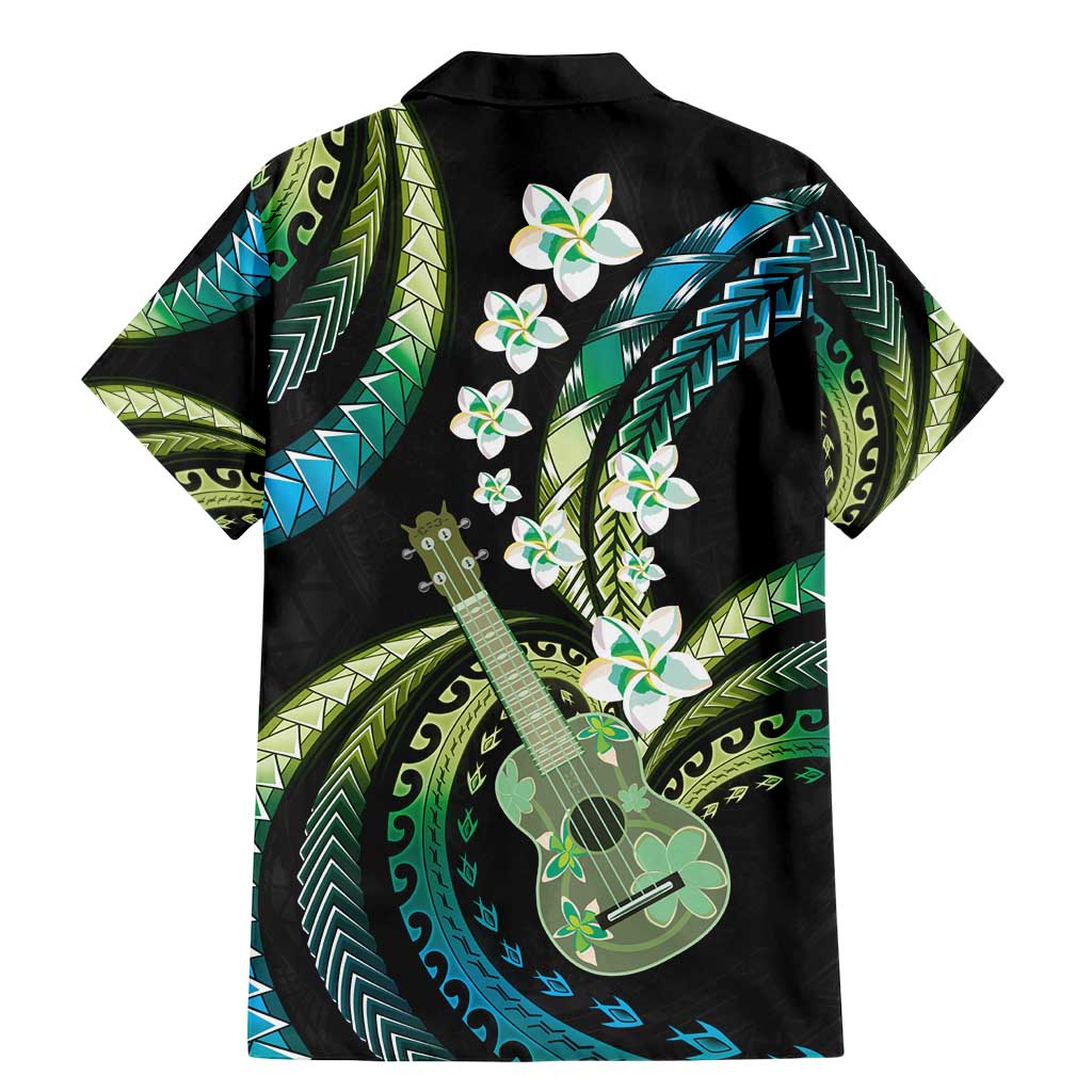 Hawaiian Ukulele Family Matching Mermaid Dress and Hawaiian Shirt Chartreuse Cyan Fantastic Plumeria